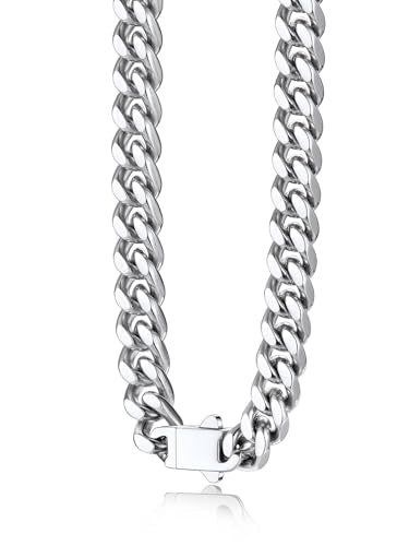 Bestyle Thick Stainless Steel Mens Cuban Link Chain, Black/Gold Chain for Men, No Tarnish & Durable Men Chain Necklace, 5/7/9/12mm Wide, 18"-30" Long, Gift Package - style: a. 7mm-Stainless Steel