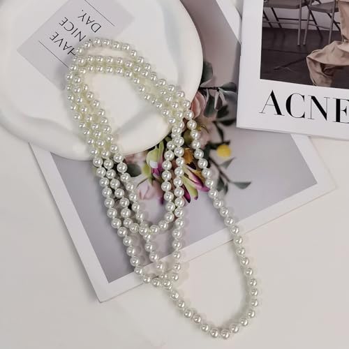 Zeffy Pearl Necklace 4MM/6MM/8MM Dainty Round Imitation Pearl Choker Necklace Wedding Pearl Necklace Delicate Jewelry for Women Simple Bridesmaid Jewelry Gifts - style: 8mm Long Pearl Necklaces(60")