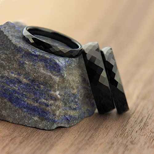 Tungsten Carbide Faceted Honeycomb Wedding Band Plated in Gold, Rose Gold or Black Ring - color: Black-3mm