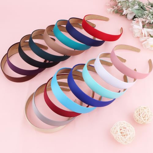 Wecoe Satin Headbands, 16 Pcs 1 Inch Hair Bands for Women & Girls(Set F) | Great for daily wear, festive looks & DIY crafts - color: Set F