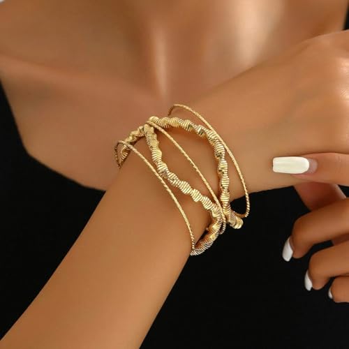 Chunky Gold Hollow Open Cuff Bracelets for Women,Adjustable Geometric Wire Warp Statement Wide Bangle,Personalized Birthday Jewelry Accessories Gifts