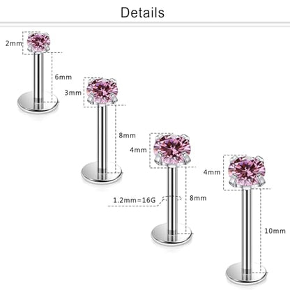 Medusa Piercing Jewelry Internally Threaded Titanium Tragus Piercing jewelry Flat Back Earrings Lip Rings Studs Snake Bite Monroe Labret Studs for Women Men 16g