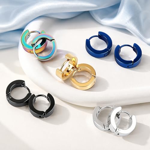 Stainless Steel Mens Womens Hoop Earrings Piercings Huggie Hypoallergenic - color: 5 Pair