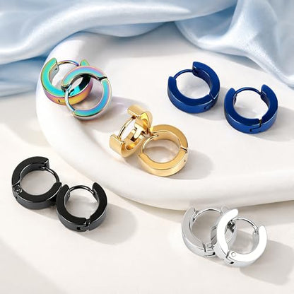 Stainless Steel Mens Womens Hoop Earrings Piercings Huggie Hypoallergenic - color: 5 Pair