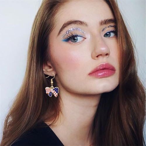 4th of July Earring Bracelet And Necklaces Jewelry Set for Women Men Personalized Red White and Blue Patriotic American Flag Dangle Drop Earrings Independence Day Holiday Accessories Gifts - style: bow