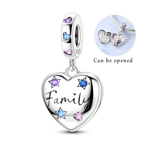 Hapour 925 Sterling Silver Charms for Bracelet Necklace Dangle Pendant Bead | Bear Charm, Elephant Zebra Cat Dream catcher Family Birthday European Jewelry Charm, For Women Mom - color: Family Heart