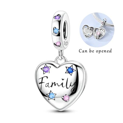 Hapour 925 Sterling Silver Charms for Bracelet Necklace Dangle Pendant Bead | Bear Charm, Elephant Zebra Cat Dream catcher Family Birthday European Jewelry Charm, For Women Mom - color: Family Heart