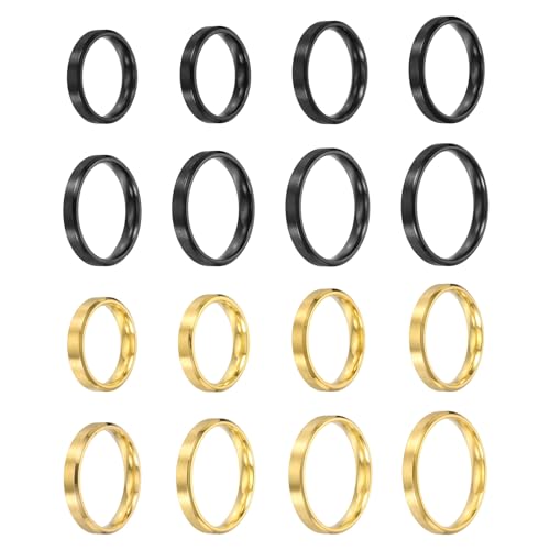 MECCANIXITY Stainless Steel Ring, Plain Ring Blanks Matte Brushed Wedding Bends for Men Women - color: Gold/Black