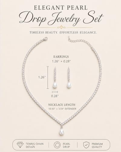 STONEFANS Gold/Silver Jewelry Sets for Women - Dainty Silver Rhinestone Necklace Earring Set Crystal Wedding Jewelry Sets for Brides Prom Accessories Bridesmaid Gifts - color: Pearl-Silver