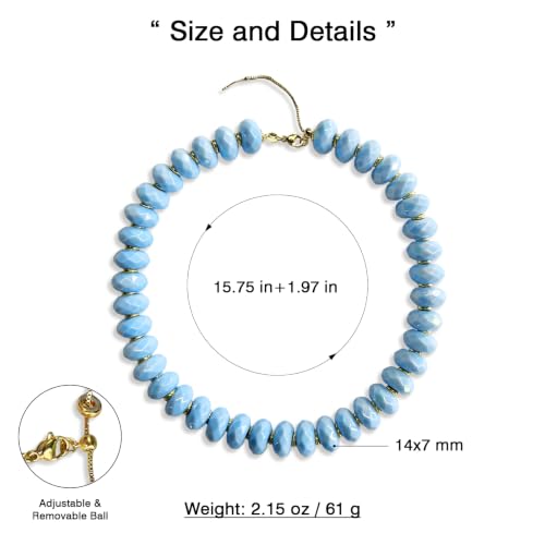 Colorful Chunky Acrylic Beaded Choker Necklaces for Women | Multicolor Faceted Beads, Sturdy Metal Chain, Adjustable Detachable, Lightweight, Summer Boho, Sparkly Statement Jewelry Gift - color: Blue