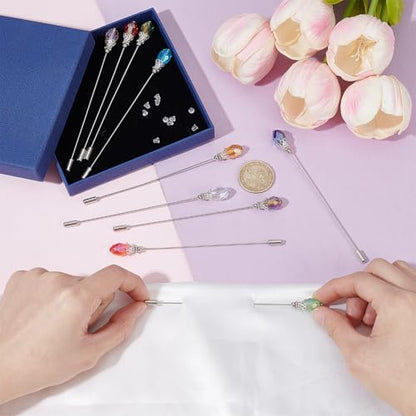PH PandaHall 10 Colors Hat Pins Glass Beads Lapel Pin 4.8 Inch Long Handle Stick Pin with Crystal Beads Elegant Hair Suit Pins for Women Brooches Tie Hats Scarf Jewelry Accessories