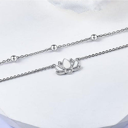 Anklet for Women S925 Sterling Silver Adjustable Foot Charm Ankle Bracelet Anklets Jewelry 9.5-10.5 Inches - color: Yoga Anklet