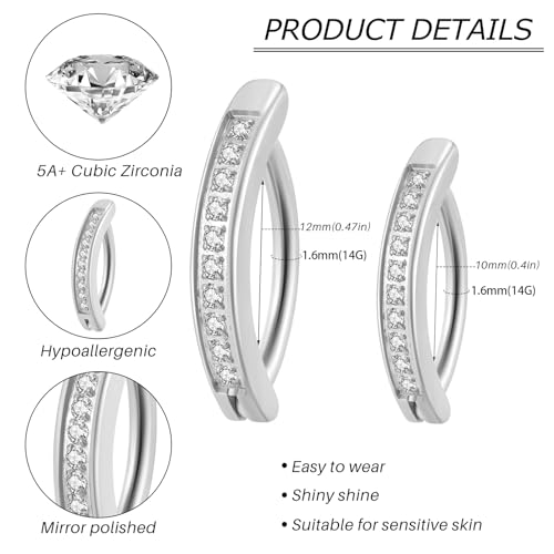Clicker Belly Button Ring Hoop Belly Button Ring 14G Navel Ring | Surgical stainless steel hinged belly button ring for belly button piercing, navel body jewelry for women and men - color: CZ-Silver