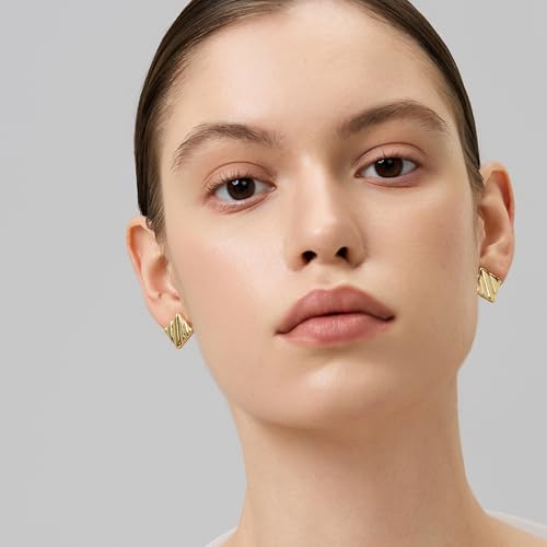 18K Gold Plated Huggie Hoop Earrings for Women, 925 Sterling Silver Post, Hypoallergenic Small Earrings - color: Maple Gold Studs