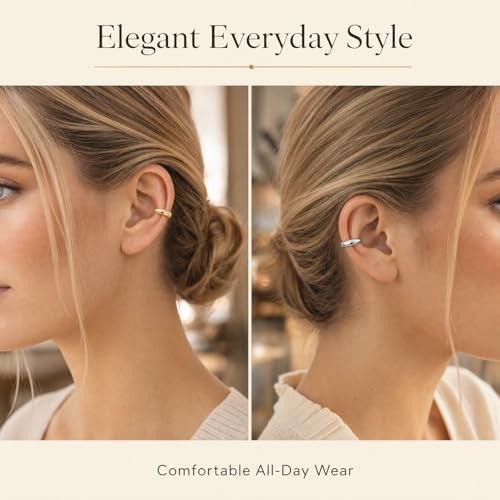 2 Pairs Chunky Ear Cuff Earrings Non Piercing for Women | Gold & Silver Thick Round Lightweight Minimalist Ear Cuffs Fashion Jewelry