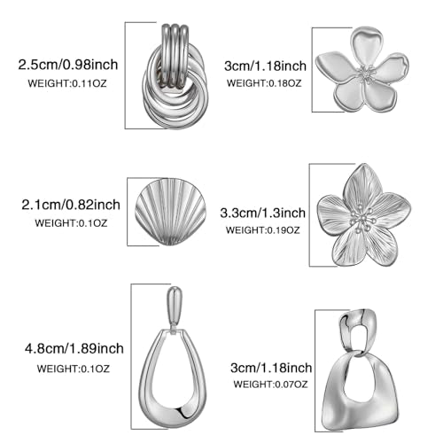 Chunky Gold Earrings For Women Trendy Statement Gold Plated Flower Shell Knot Dangle Earrings Lightweight Hypoallergenic Fashion Jewelry Set - color: Silver