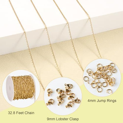 SMYHTGLIF 32.8 Feet Thin Cable Chain for Jewelry Making Craft Jewelry Chain | Gold Stainless Steel Bulk Chain Rolo Chain Roll Permanent Jewelry - color: Rolo Gold