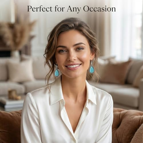 Turquoise Earrings for Women,Small Dangle Earrings,Boho Turquoise Earring with Teardrop Dangle Western Accessories - color: Gold 2
