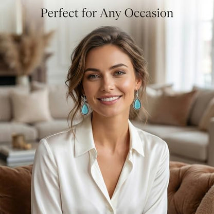 Turquoise Earrings for Women,Small Dangle Earrings,Boho Turquoise Earring with Teardrop Dangle Western Accessories - color: Gold 2