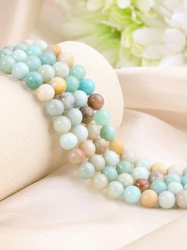 Jovivi 96pcs 8mm Natural Amazonite Round Stone Beads for Jewelry Making | Energy Healing Crystals Polished Semi Precious Gemstone,Genuine Real Stone Beads for Bracelet Necklace - color: Amazonite