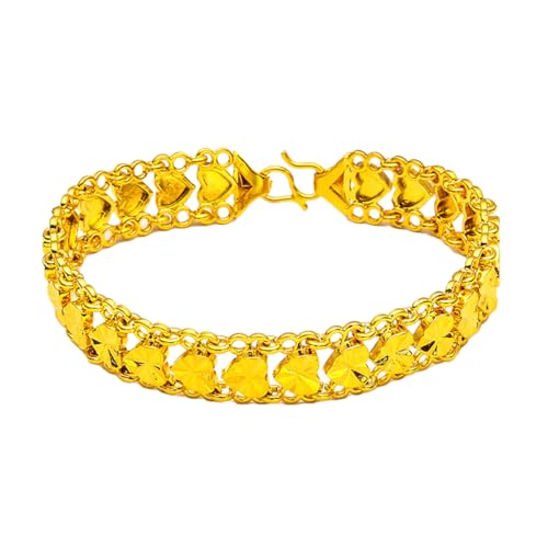 Vintage Gold Plated Heart Link Bracelet for Women Double Layer Hollow Band Heart Chain Fashion Jewelry