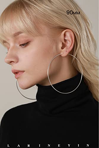 Chic 925 Sterling Silver Big Hoop Earrings Minimalist Round Circle Endless Large Huggie Hoops Statement Earrings 50/60/70/90mm Hypoallergenic Fashion Jewelry Gifts for Women Girls - style: 90mm