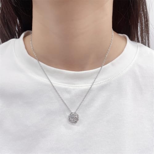 Rose Flower Jewelry Sets for Women Dainty Blooming Filigree Flower Austrian Crystal Choker Necklace Earring Set for Wedding Valentine Fashion Jewelry for Brides Bridesmai - color: Silver