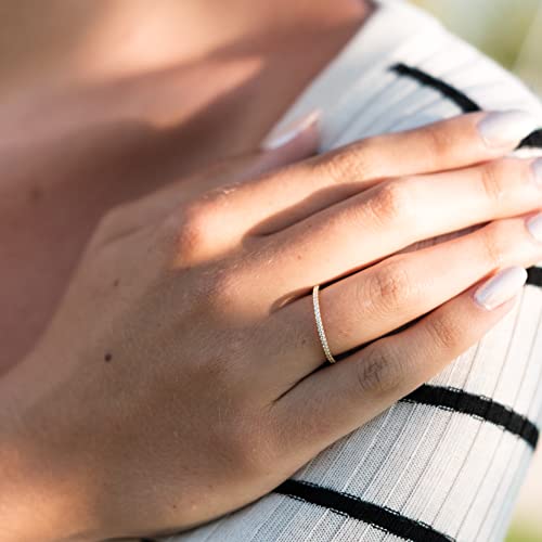 18K Gold Plated Sterling Silver Full Eternity Band | Cubic Zirconia Paved Wedding Band | Thin CZ Stacking Ring - color: Yellow Gold