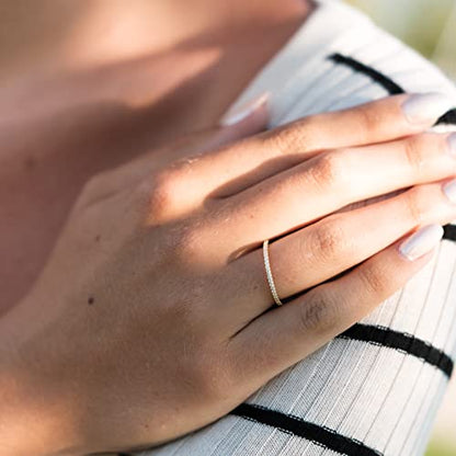 18K Gold Plated Sterling Silver Full Eternity Band | Cubic Zirconia Paved Wedding Band | Thin CZ Stacking Ring - color: Yellow Gold
