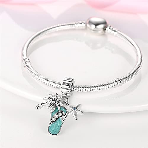 Pandach 925 Sterling Silver Charms for Bracelets and Necklaces Travel Round The World Beads Charms Relaxation Dangle Pendant,Jewelry Beads Gifts for Women - style: Beach coconut tree starfish slippers Charm