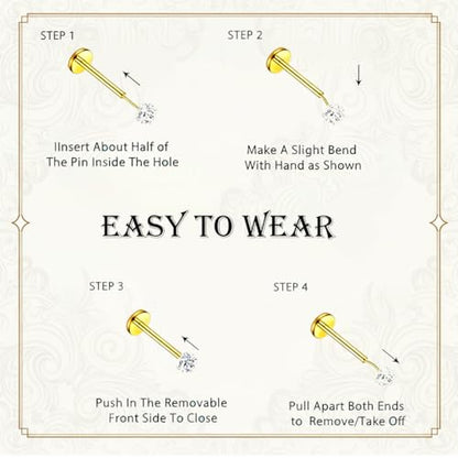 16G 18G 20G Hypoallergenic Threadless Flat Back Nose Studs Women | Medical Steel, CZ 1.5-3mm, Nostril Tragus Helix Piercing, A Secure Fit And Everyday Wear For Sensitive Skin - color: Gold+Silver-A