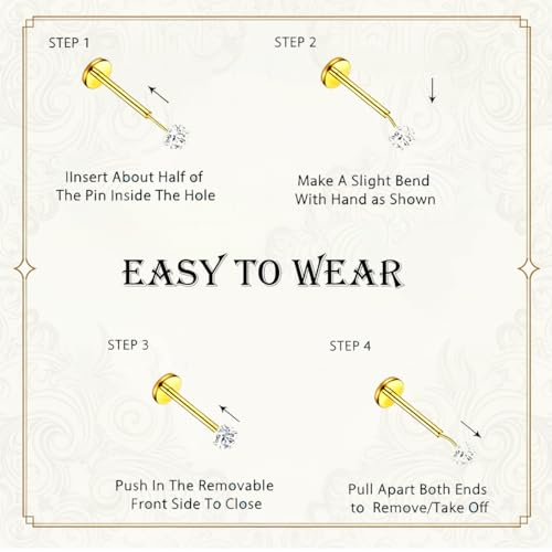 16G 18G 20G Hypoallergenic Threadless Flat Back Nose Studs Women | Medical Steel, CZ 1.5-3mm, Nostril Tragus Helix Piercing, A Secure Fit And Everyday Wear For Sensitive Skin - color: Gold+Silver-B