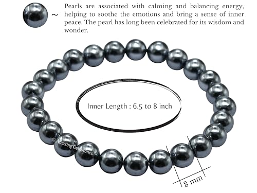 Amazing Gemstone Black Pearl Bracelet for Women Men's Gifts | Protection Healing Crystal Bracelet - 8mm Beaded Stretchable Bracelet Stocking Stuffers Mothers Day Gift - color: Black Pearl