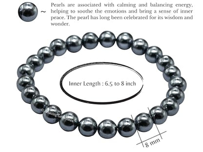 Amazing Gemstone Black Pearl Bracelet for Women Men's Gifts | Protection Healing Crystal Bracelet - 8mm Beaded Stretchable Bracelet Stocking Stuffers Mothers Day Gift - color: Black Pearl