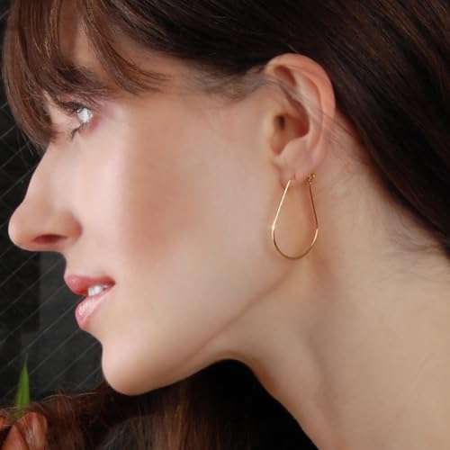 Oval Threader Hoop Earrings for Women - Lightweight Thin Earring Hoops | Plated in 18K Gold or 925 Sterling Silver, Hypoallergenic and Safe for Sensitive Ears - color: 1.4" inch - 18K Gold Plated