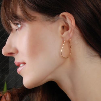 Oval Threader Hoop Earrings for Women - Lightweight Thin Earring Hoops | Plated in 18K Gold or 925 Sterling Silver, Hypoallergenic and Safe for Sensitive Ears - color: 1.4" inch - 18K Gold Plated