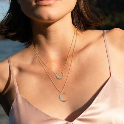 MTMY Gold Moon Pendant Necklace for Women,14K Gold Plated Dainty Chain Crescent Moon Sun Star Necklace Jewelry - style: tur crescent