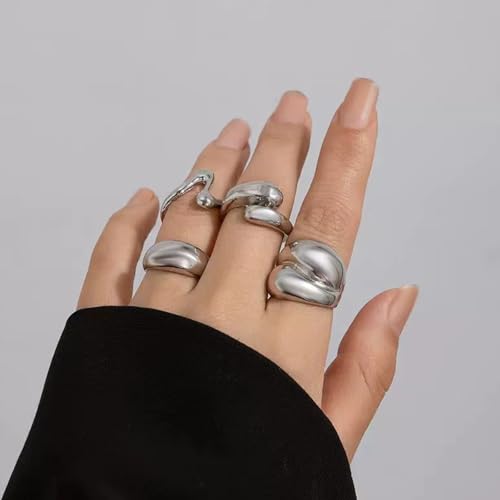 Roe Dolph Chunky Gold Rings for Women Stackable Statement Ring Set | Mixed sculptural shapes and polished surfaces create bold stacking combinations for parties dinners and everyday outfits - color: B4