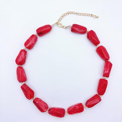 Red Beaded Necklace for Women Chunky Beaded Necklace Adjustable Acrylic Bead Choker Necklaces Big Statement Necklaces Jewelry Accessories - color: 25MMLongBead