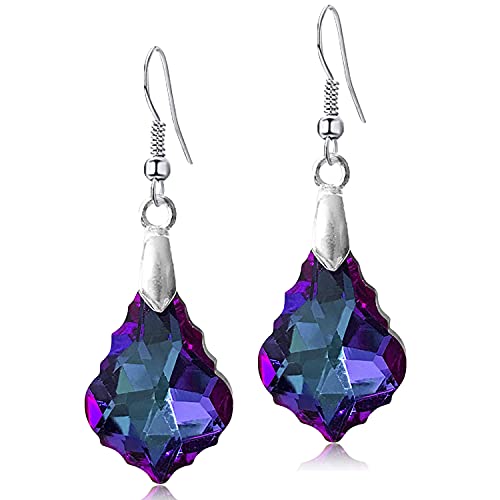 Unique Sparkly Multi-color Crystal Teardrop Dangle Drop Earrings Rainbow Crystal Geometry Earrings for Women Statement Chic Charm Jewelry Gifts - color: Blue