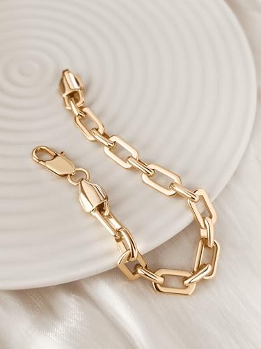 Gold Bracelets for Women 14K Gold Chain Bracelet for Womens | Gold Bracelet for Men Unisex Gold Paperclip Link Bracelet Hypoallergenic Chunky Bracelet 6.5"-9" Stackable Jewelry