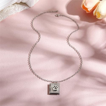 Photo Book Locket Necklace for Women Charm Choker Pendants that Holds Pictures Memorial Jewelry - color: Dog Paw Pattern