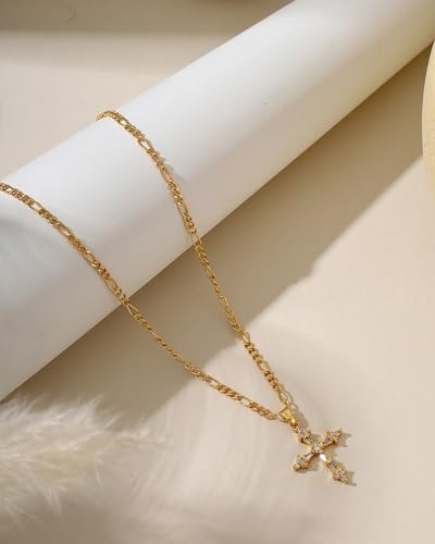 Cross Necklace for Women, 14K Gold Plated Cubic Zirconia Cross Pendant Necklace, Trendy Christian Jewelry Gifts for Baptism First Communion Christmas - color: Style K - Gold