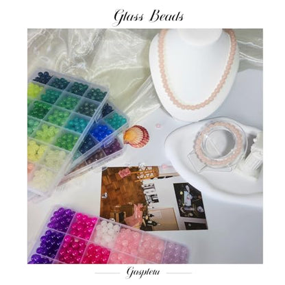 2500PCS 8mm Glass Beads Bracelet Making Kit, 96 Colors Crystal Beads for Jewelry Making, 4 Box Round Beads Suitable for Beginners - color: 4 Box