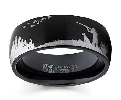 Metal Masters Co. Men's Black Tungsten Carbide Ring Wedding Band Bird Duck Hunting Outdoor Ring 8mm