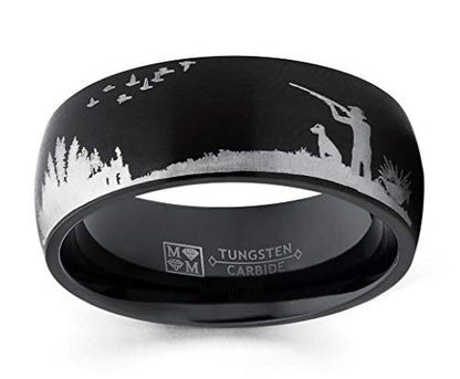 Metal Masters Co. Men's Black Tungsten Carbide Ring Wedding Band Bird Duck Hunting Outdoor Ring 8mm