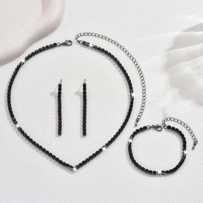 Unicra Rhinestone Bridal Wedding Jewelry Set Silver Necklace Earrings Bracelet Sets Prom Formal Costume Jewelry Sets for Women and Brides - color: Black
