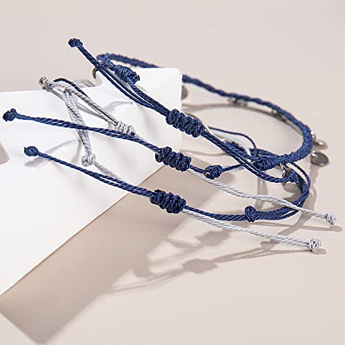 Waterproof String Anklets Cute Beaded Ankle Bracelets Beach Wave Anklet Stainless Steel Coin Boho Ankle Jewelry for Women - color: Navy Blue