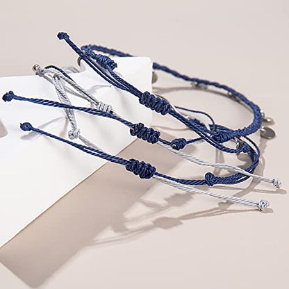Waterproof String Anklets Cute Beaded Ankle Bracelets Beach Wave Anklet Stainless Steel Coin Boho Ankle Jewelry for Women - color: Navy Blue