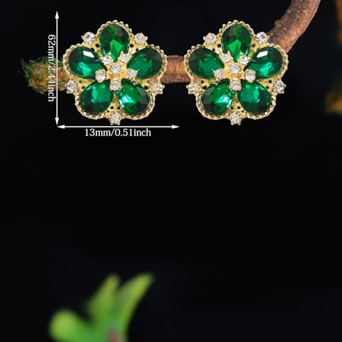 Bohemian Sparkly Crystal Flower Sliver Lightweight Stud Earrings Peach Blossom Rhinestone Floral Dangle Earrings For Women Jewelry Gifts - color: Green